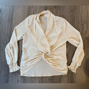 Flowy Cream‎ Women's Blouse with Twist Front